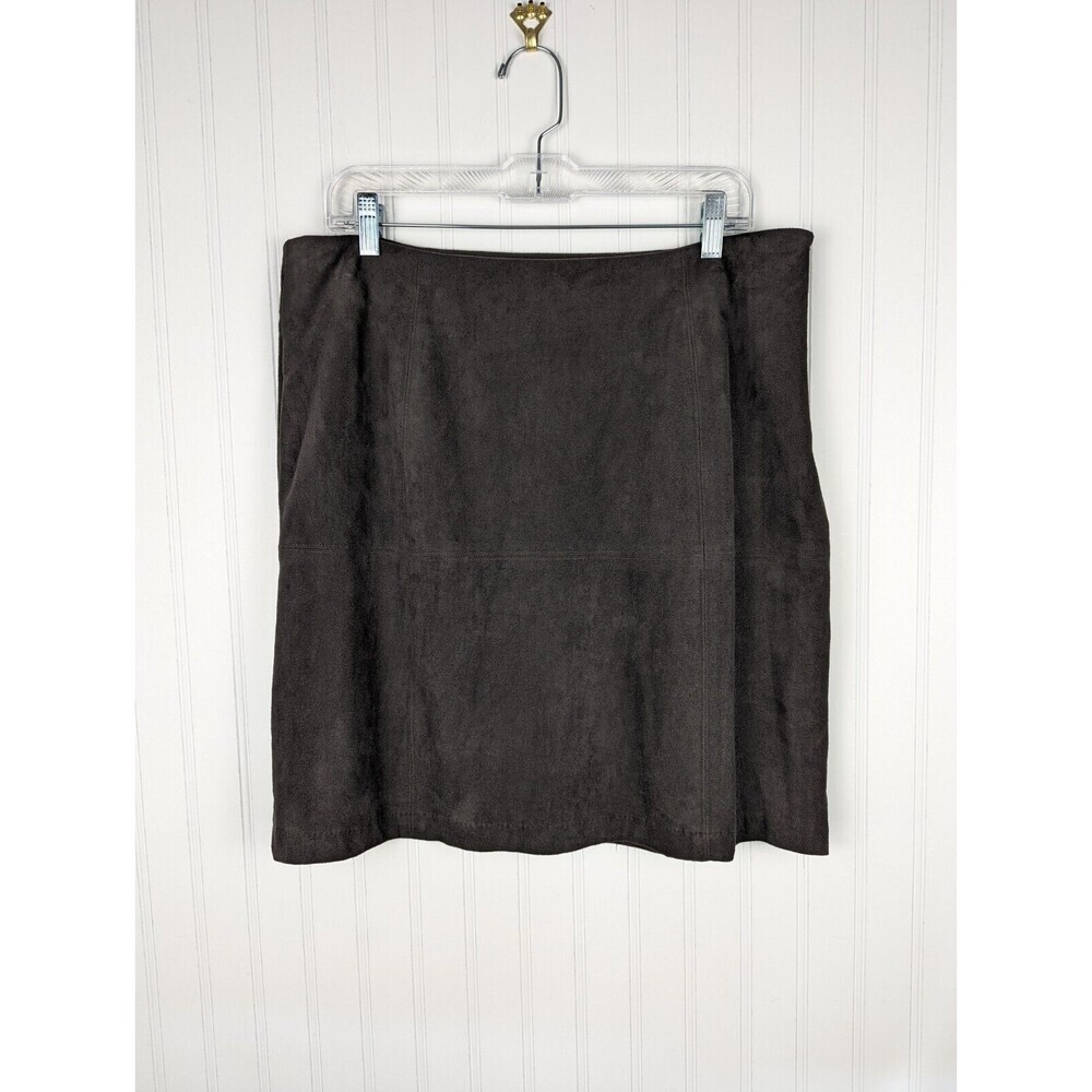 J.Jill Women's Brown Faux Suede Zip Up Skirt Size 12 Lined Soft Straight Classic - Picture 1 of 10